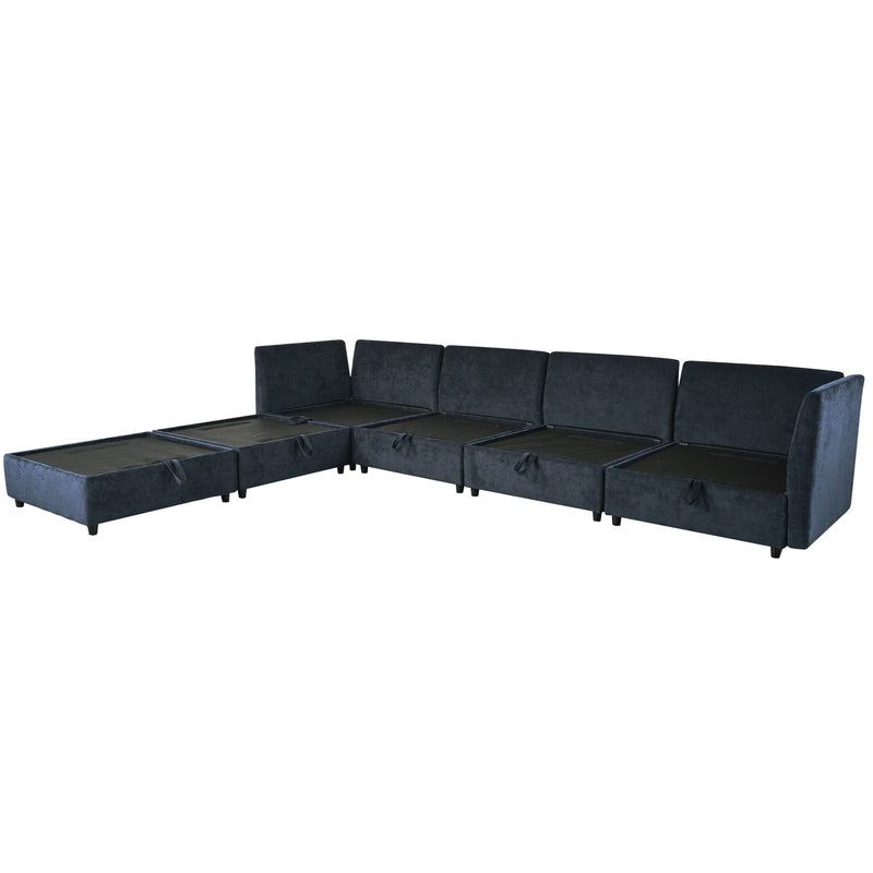 Versatile 6 Piece Modular Sofa Bed With Storage, Stylish Faux Double Layer Cushions, Comfortable & Durable Design, Perfect For Any Living Space