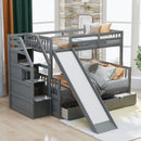 Bunk Bed With Storage Staircase, Slide, Desk, Drawers, And Shelves