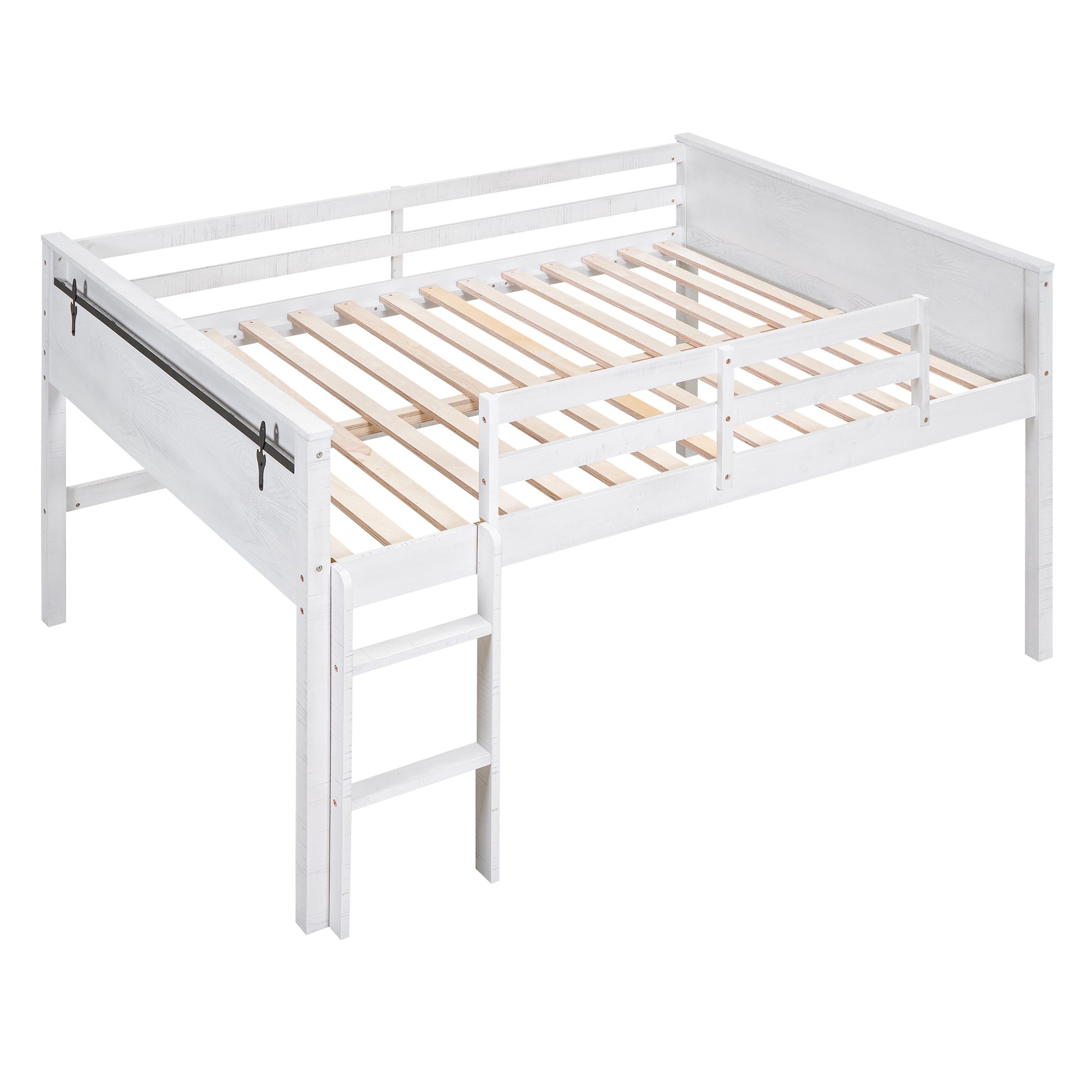 Wood Full Size Loft Bed with Hanging Clothes Racks, White - Atlantic Fine Furniture Melbourne FL