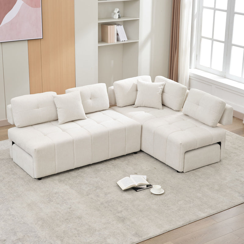 L-Shaped Sofa Sectional Sofa Couch With 2 Stools And 2 Lumbar Pillows For Living Room