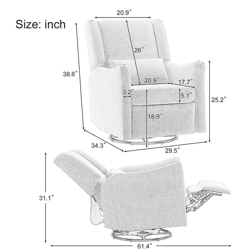 Wide Wingback Swivel Rocker Recliner Chair For Living Room