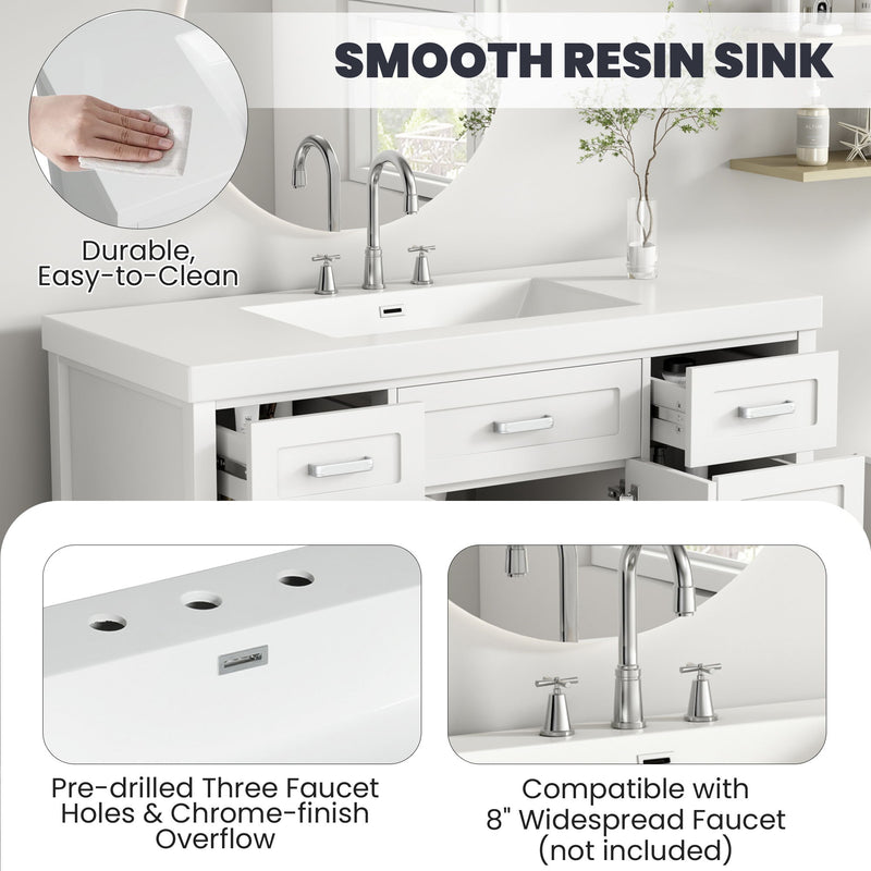 Bathroom Vanity With Sink, 2 Doors 8 Drawers, Soft Close System, Classic Design