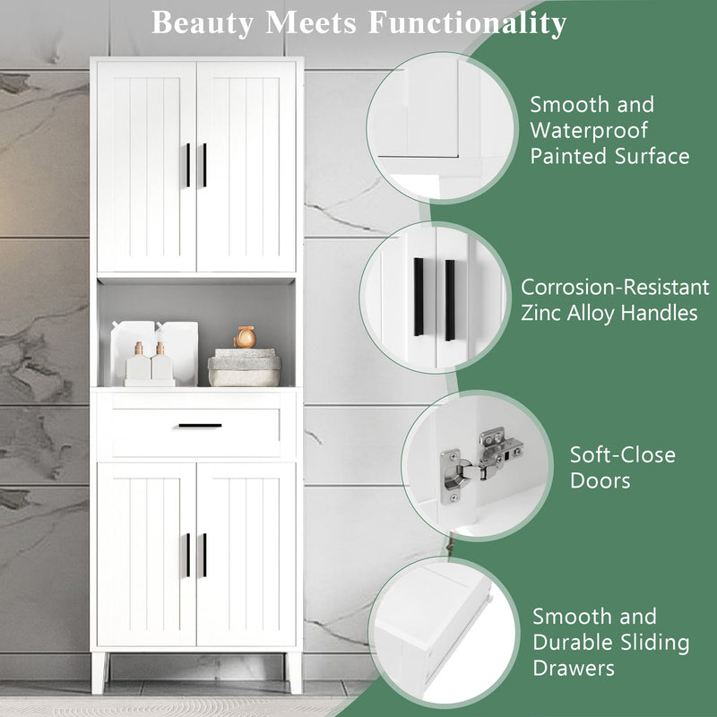 Tall Bathroom Cabinet With Drawer And Adjustable Shelves - White