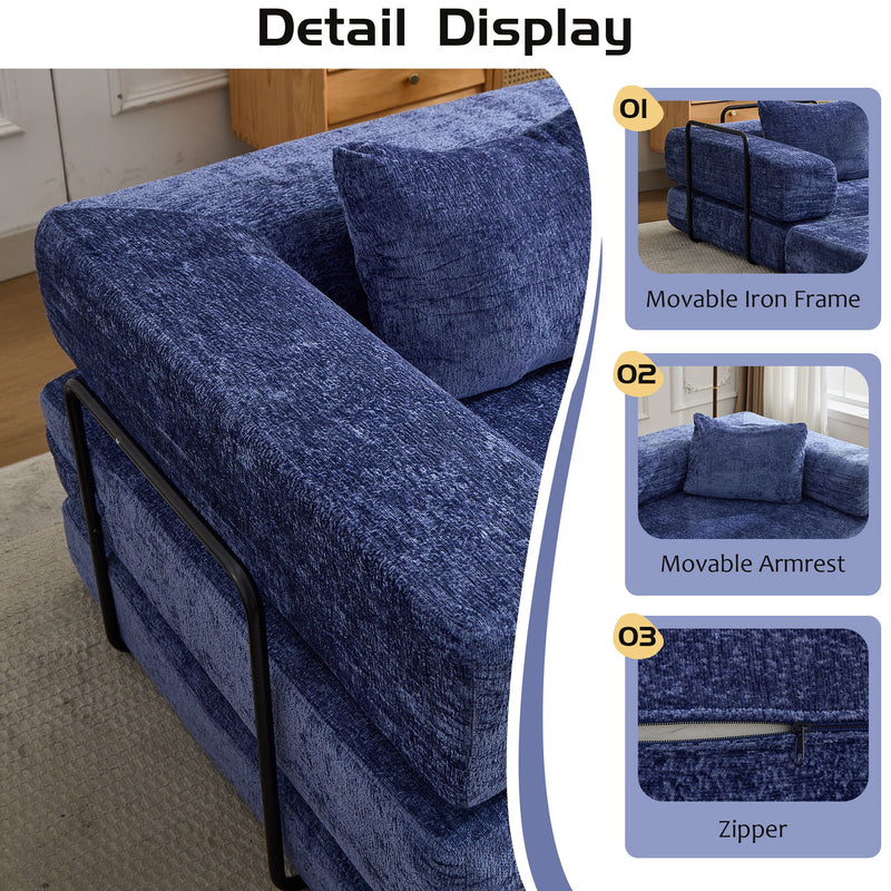 Convertible Floor Sofa Bed With Fixed Shape Frame, Boneless Modular Sectional Sofa, For Living Room - Dark Blue