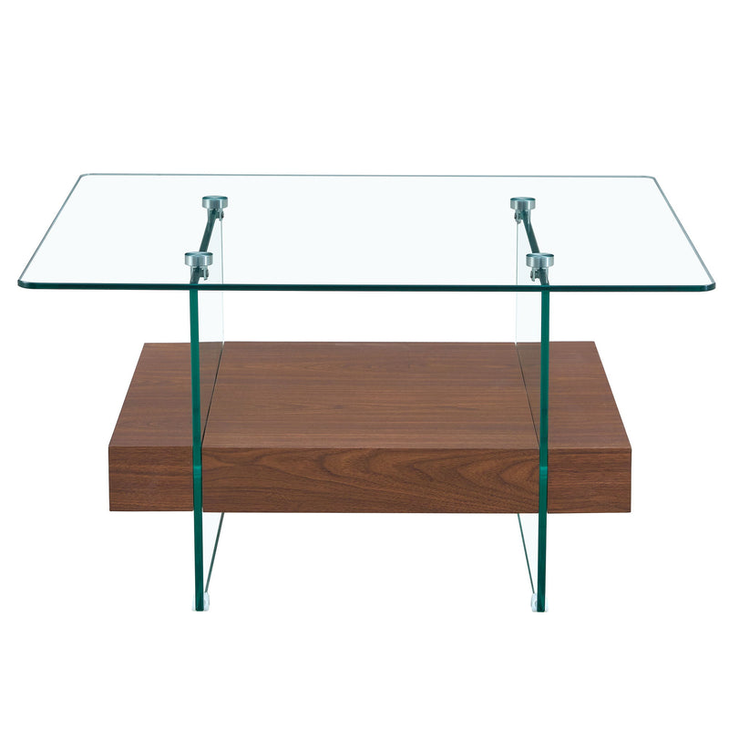 Modern 2 Tier Square Coffee Table, Elegant Marble Pattern