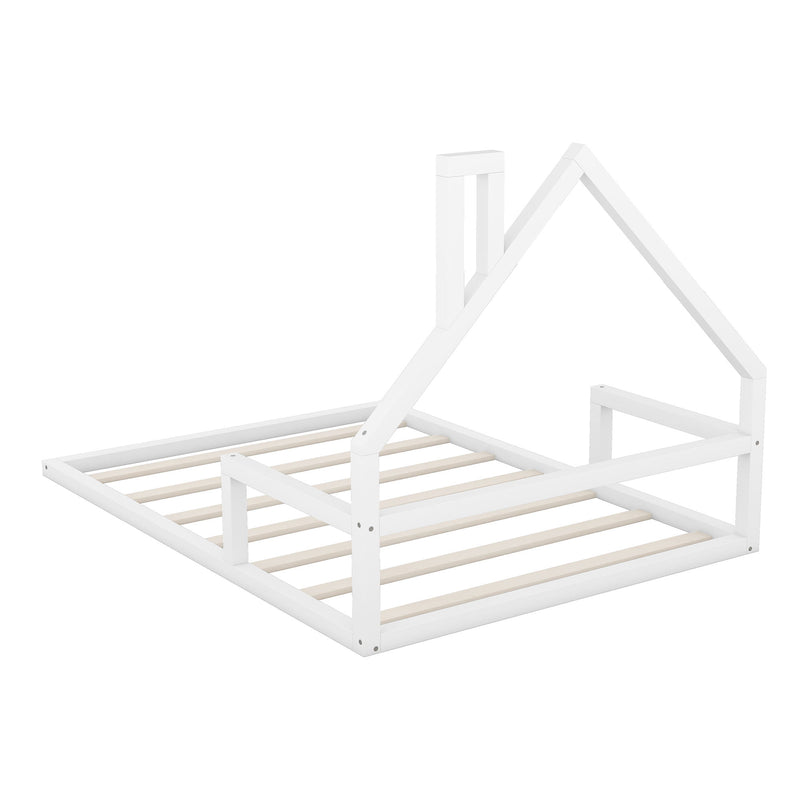 Elegant Floor Bed With House Shaped Headboard