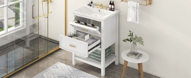 Bathroom Vanity With Top Sink, Modern Bathroom Storage Cabinet With 2 Drawers, Single Sink Bathroom Vanity
