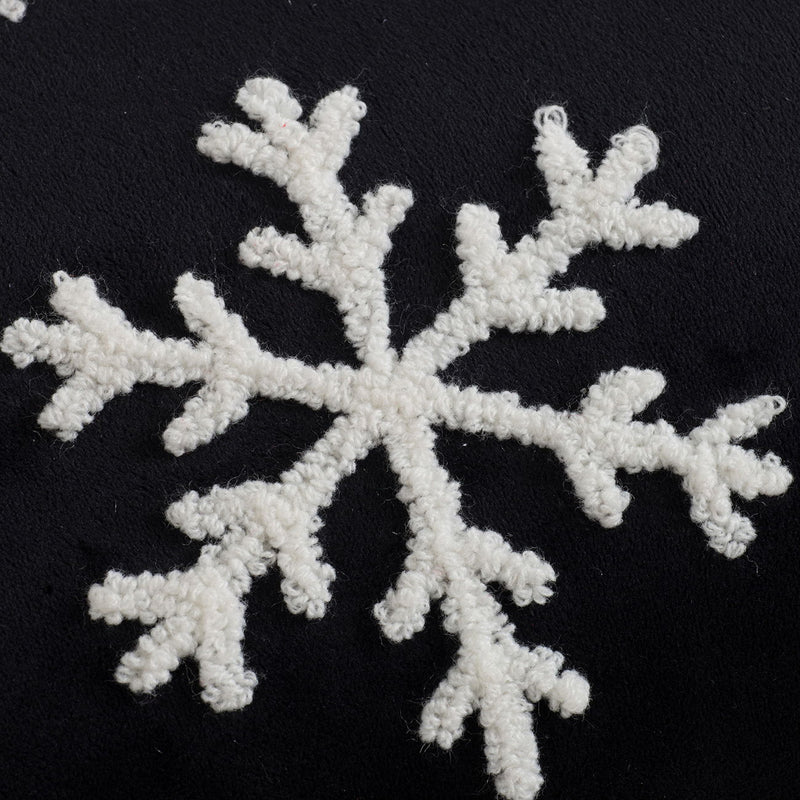 Velvet Pillow With Embroidered Joy And Frosty Snowflake, For Christmas Halloween Holiday Decor (Set of 2)