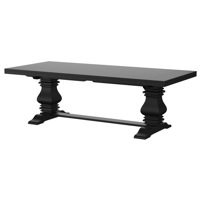 Florence - Rectangular Pedestal Dining Table With Planked Wood Top - Antique Black