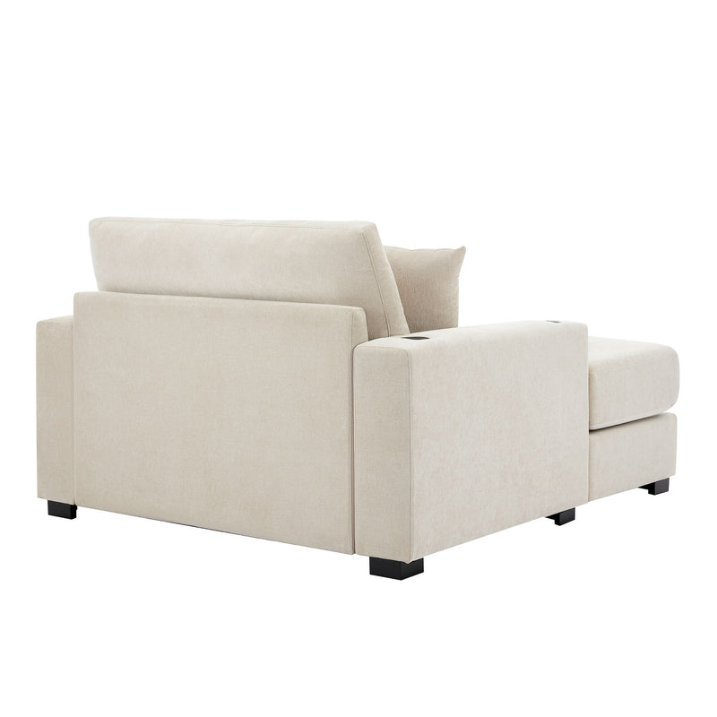 Oversized Chaise Lounger Modern Style Sofa Couch, With Pillows, Charge Station & Cup Holders