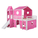 Full Size Bunk Bed with Slide Pink Tent and Tower - Pink