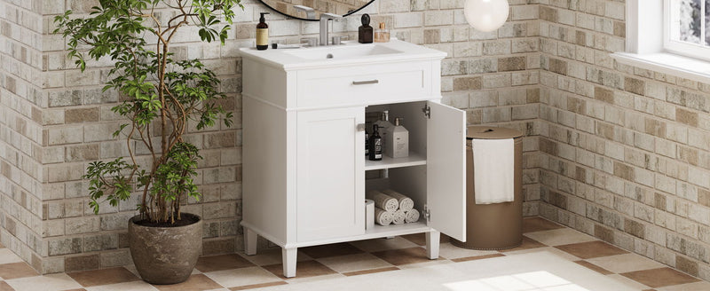 Bathroom Vanity With Ceramic Basin, Soft Close Door And Adjustable Shelves