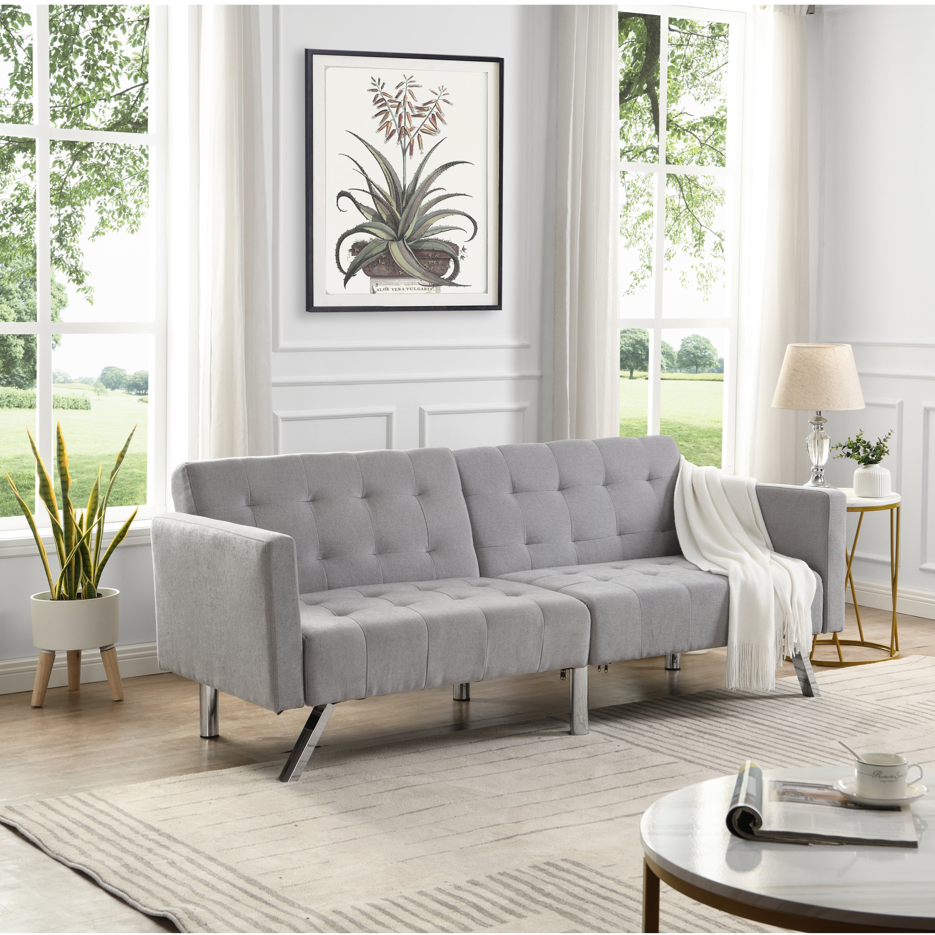 Sofa Bed Convertible Folding Light Grey Lounge Couch Loveseat Sleeper Sofa  Armrests Living Room Bedroom Apartment Reading Room - Atlantic Fine Furniture Melbourne FL
