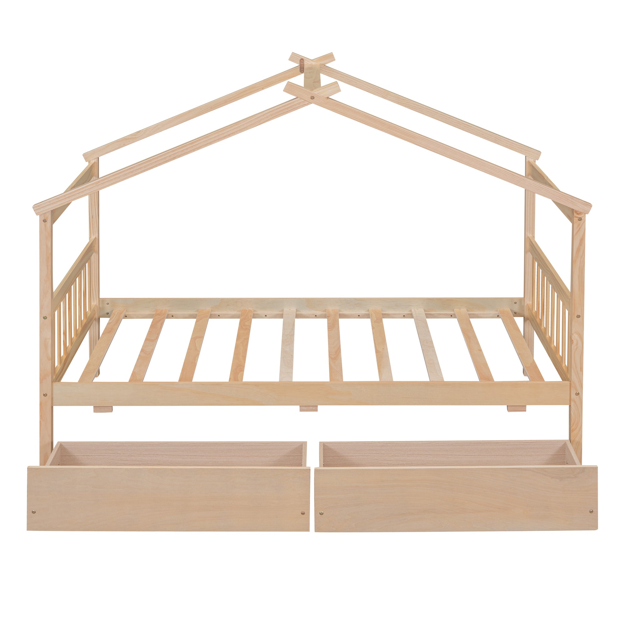 Twin Size Wooden House Bed with Drawers, Natural - Atlantic Fine Furniture Melbourne FL