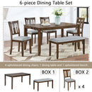 6 Pieces Kitchen Dining Set, Rectangular Wooden Dining Table With 4 Upholstered Chairs And A Bench