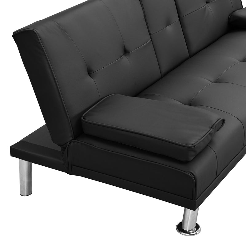 Modern Sofa Bed With Armrest 2 Holders, Wood Frame & Stainless Leg