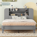 Full Size Platform Bed with Storage Headboard,Multiple Storage Shelves on Both Sides,Grey