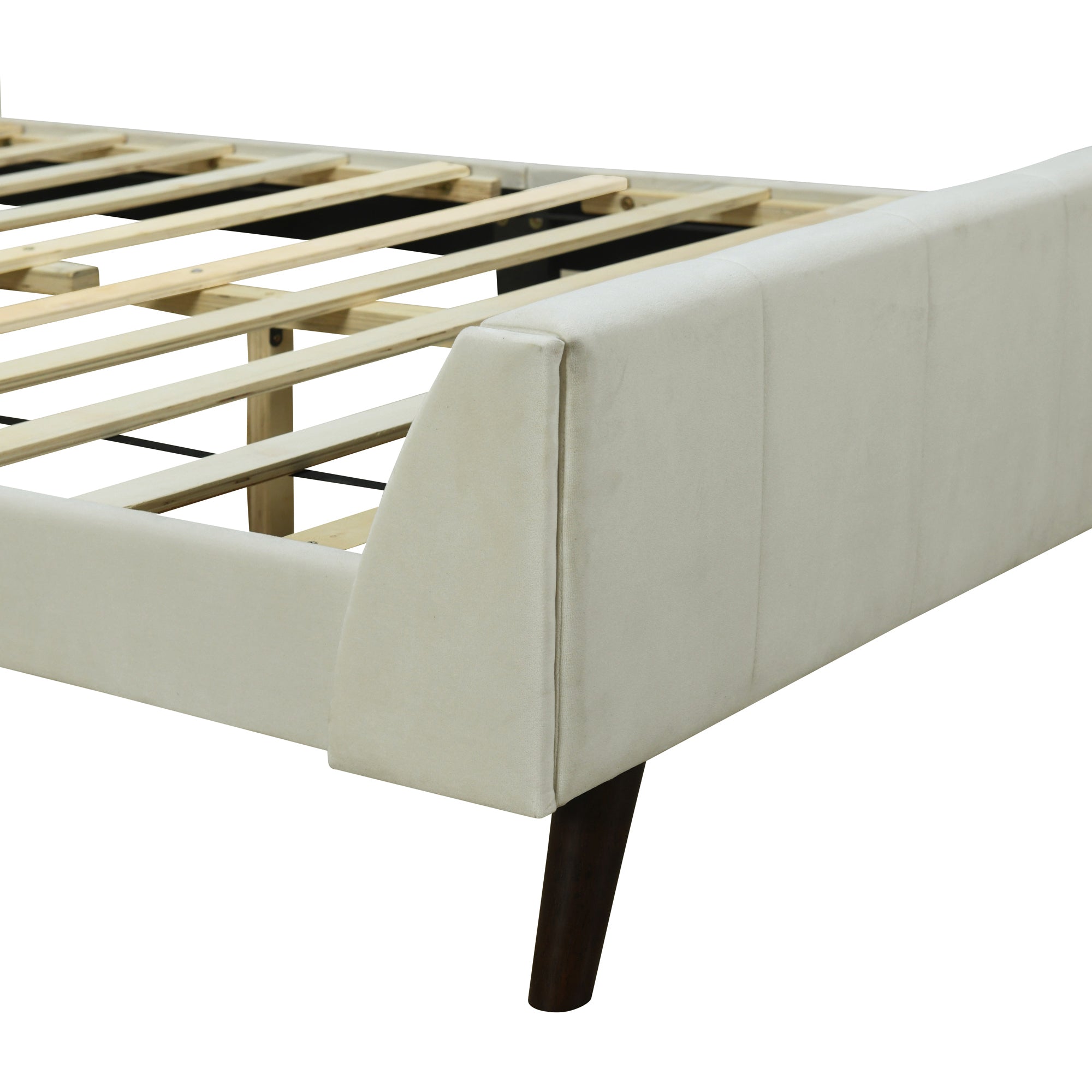 Full Size Upholstered Platform Bed, Velvet, Beige - Atlantic Fine Furniture Melbourne FL