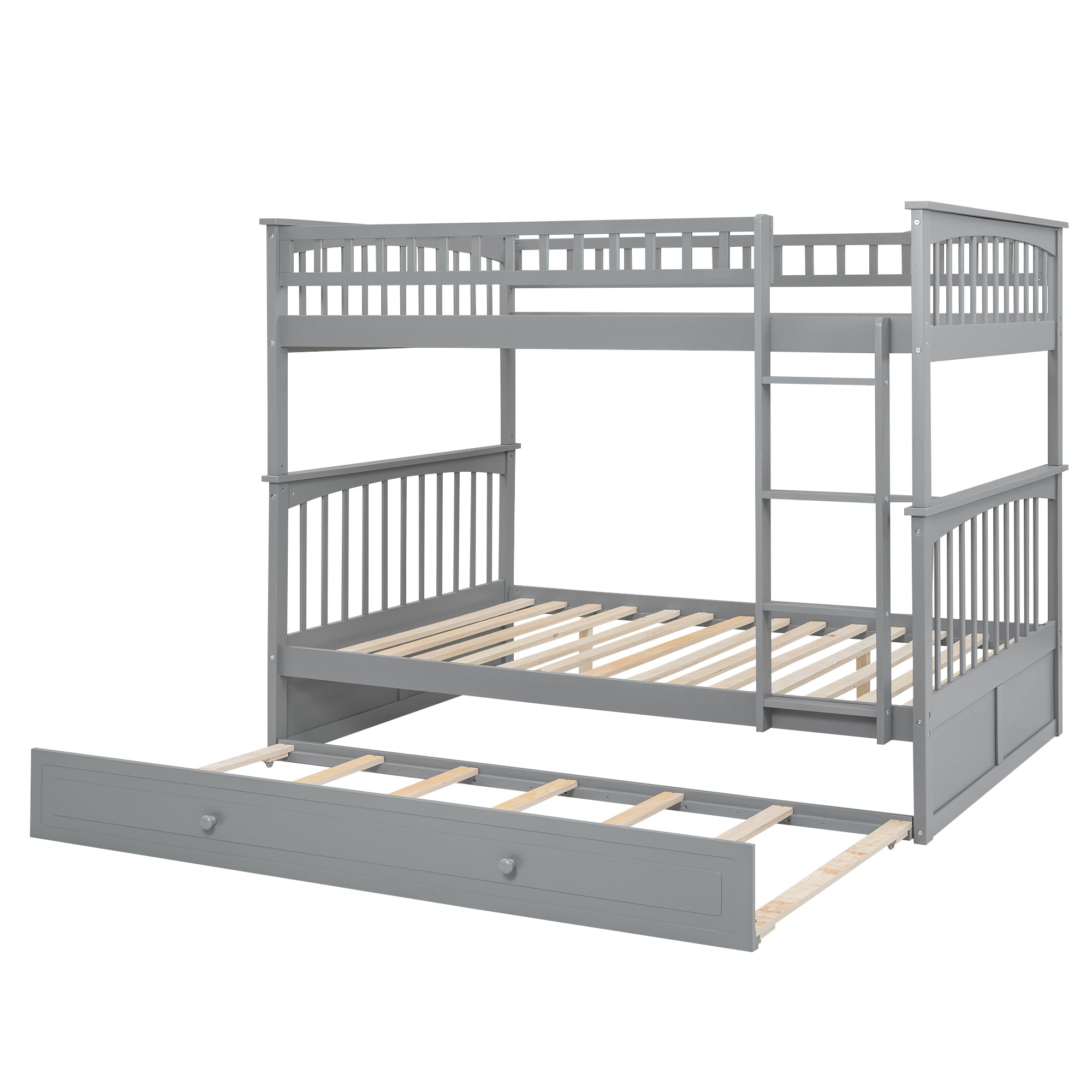 Full over Full Bunk Bed with Twin Size Trundle, Convertible Beds, Gray - Atlantic Fine Furniture Melbourne FL