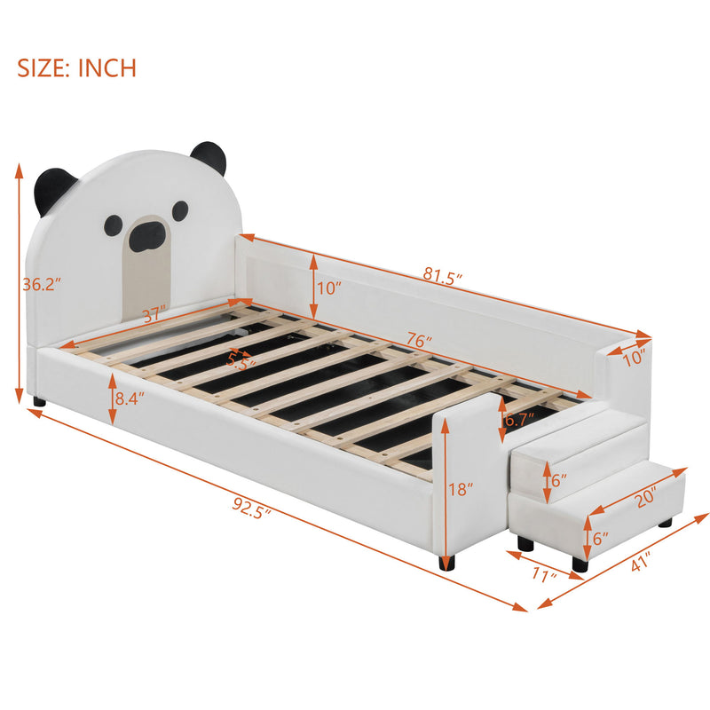 Upholstered Daybed With Bear Shaped Headboard, Hydraulic System And Breathable Mesh Fence