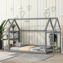 Twin size wood house bed with storage shelf and hanger ,kids bedroom set,Grey