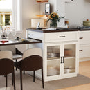 Extendable Kitchen Island With Slide Out Table And Storage Racks For 2 - 6 Person, Power Outlet, Bar, Prep Station - Creamy White / Walnut