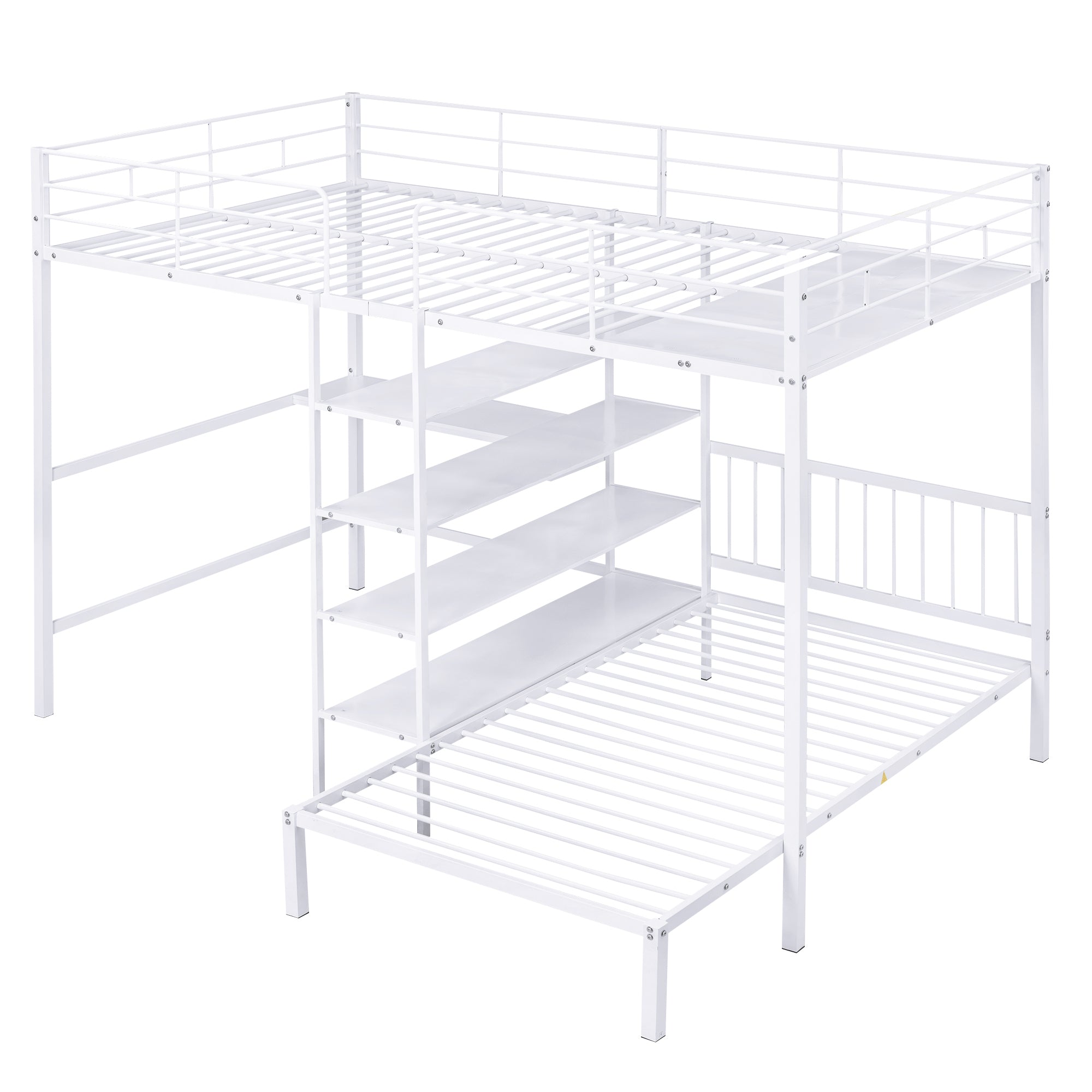 Full Over Twin Metal Bunk Bed with Built-in Desk, Shelves and Ladder, White - Atlantic Fine Furniture Melbourne FL
