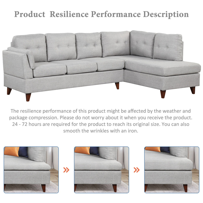 Modern Linen Fabric Sofa, L-Shape Couch With Chaise Lounge, Sectional Sofa With One Lumbar Pad