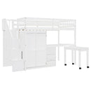Loft Bed With Stairs, Bookshelf, Drawers, Desk & Wardrobe, Space Saving Multifunctional Furniture