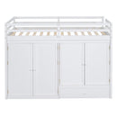 Twin size Loft Bed with Drawer, Two Wardrobes and Mirror, White
