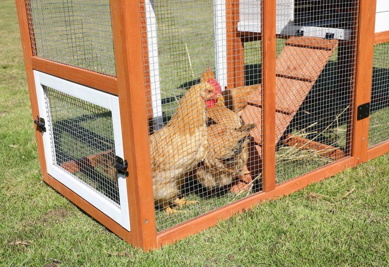 Weatherproof Outdoor Chicken Coop With Nesting Box, Hen House With Removable Bottom For Easy Cleaning, Poultry Cage, Rabbit Hutch, Wood Duck House - Brown / White