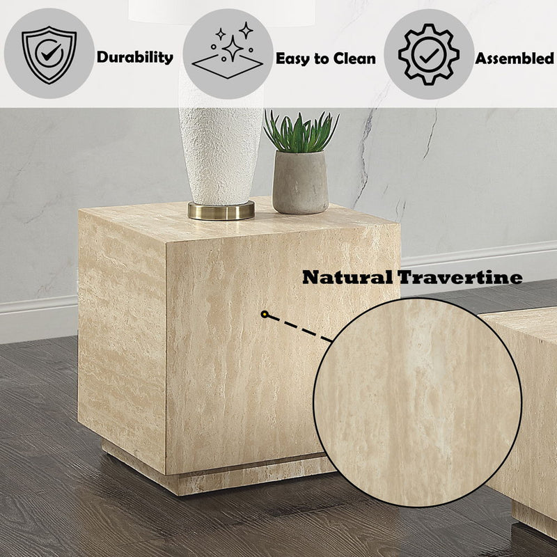Deon - End Table - Beige Travertine