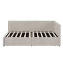 L-Shape Corner Bed, Corduroy Upholstered Daybed With 2 Storage Drawers And Vertical Striped Design