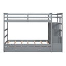 Twin Over Twin Bunk Bed with Trundle and Staircase,Gray(OLD SKU:LT000068AAE)