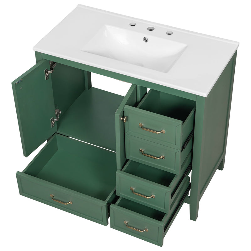Elegant Vintage Bathroom Vanity With Sink And Soft Closing Door, 4 Drawers Of Different Sizes Frame