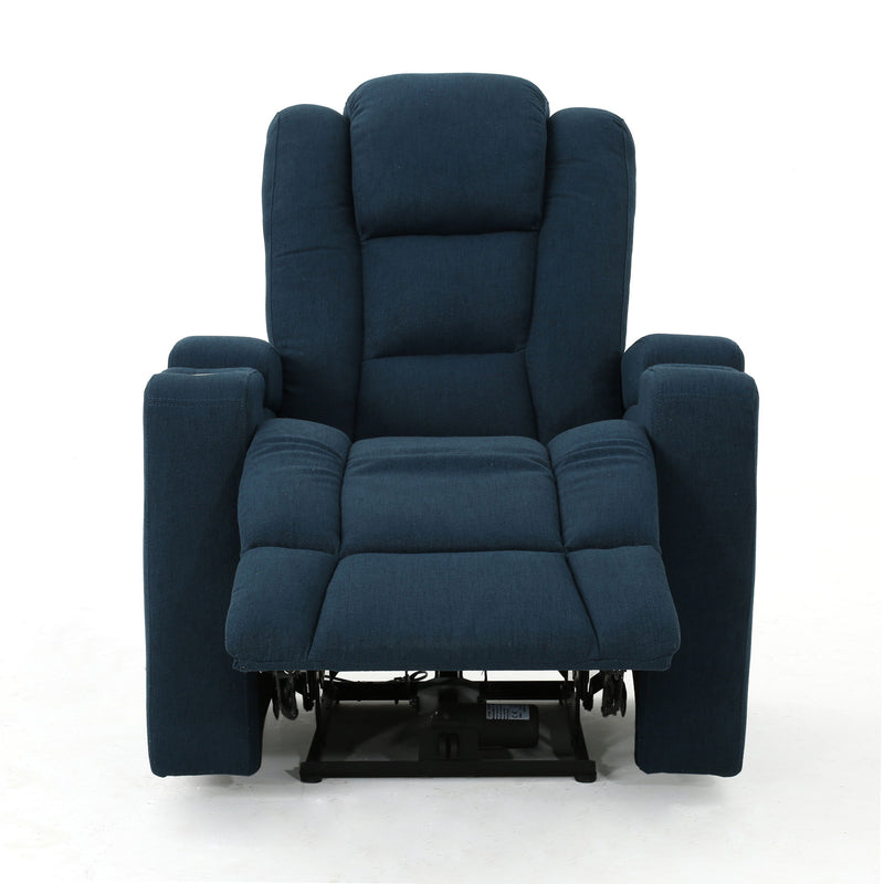 Wide - Power Standard Recliner Chair With Arm Storage With USB - Navy Blue