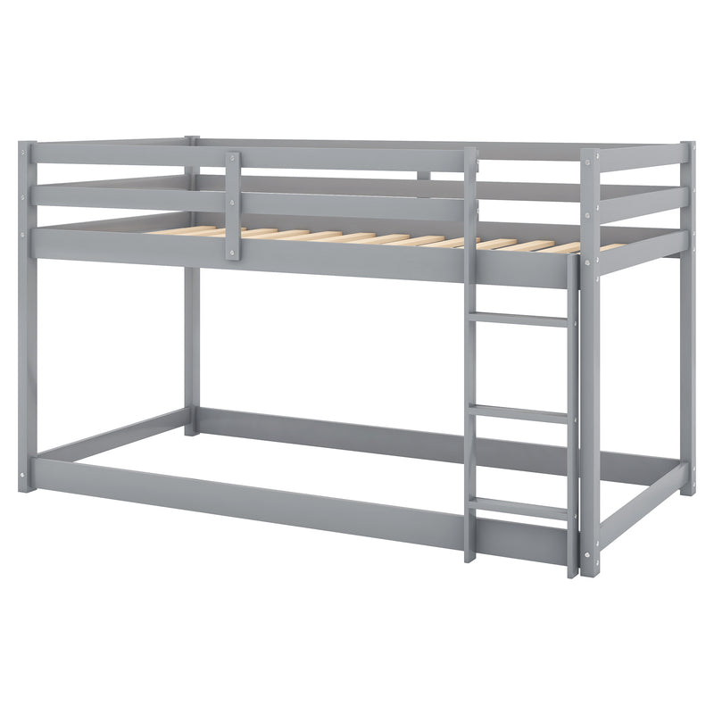 Twin over Twin Floor Bunk Bed with Ladder , Gray(Old SKU:WF281727AAE/WF286602AAE)