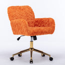 Office Chair, Artificial Rabbit Hair Home Office Chair With Golden Metal Base, Adjustable Desk Chair Swivel Office Chair, Vanity Chair