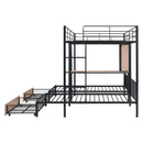 Triple Bunk Bed With Drawers, Multi-Functional Frame With Desks And Shelves In The Middle