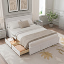 Luxury Queen Size Wood Platform Bed with Hydraulic Storage System and 2 Drawers,Streamlined Headboard & Footboard, White