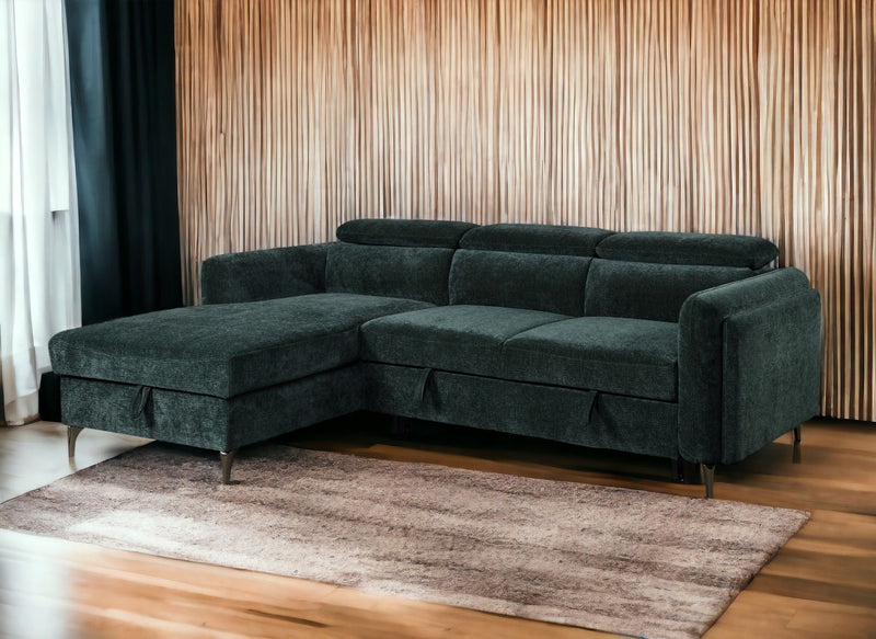 Zadok - Chenille Sectional Sofa With Sleeper & Storage - Green