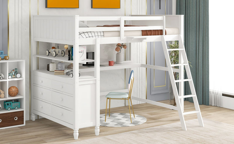 Loft Bed With Drawers With Desk And Shelves