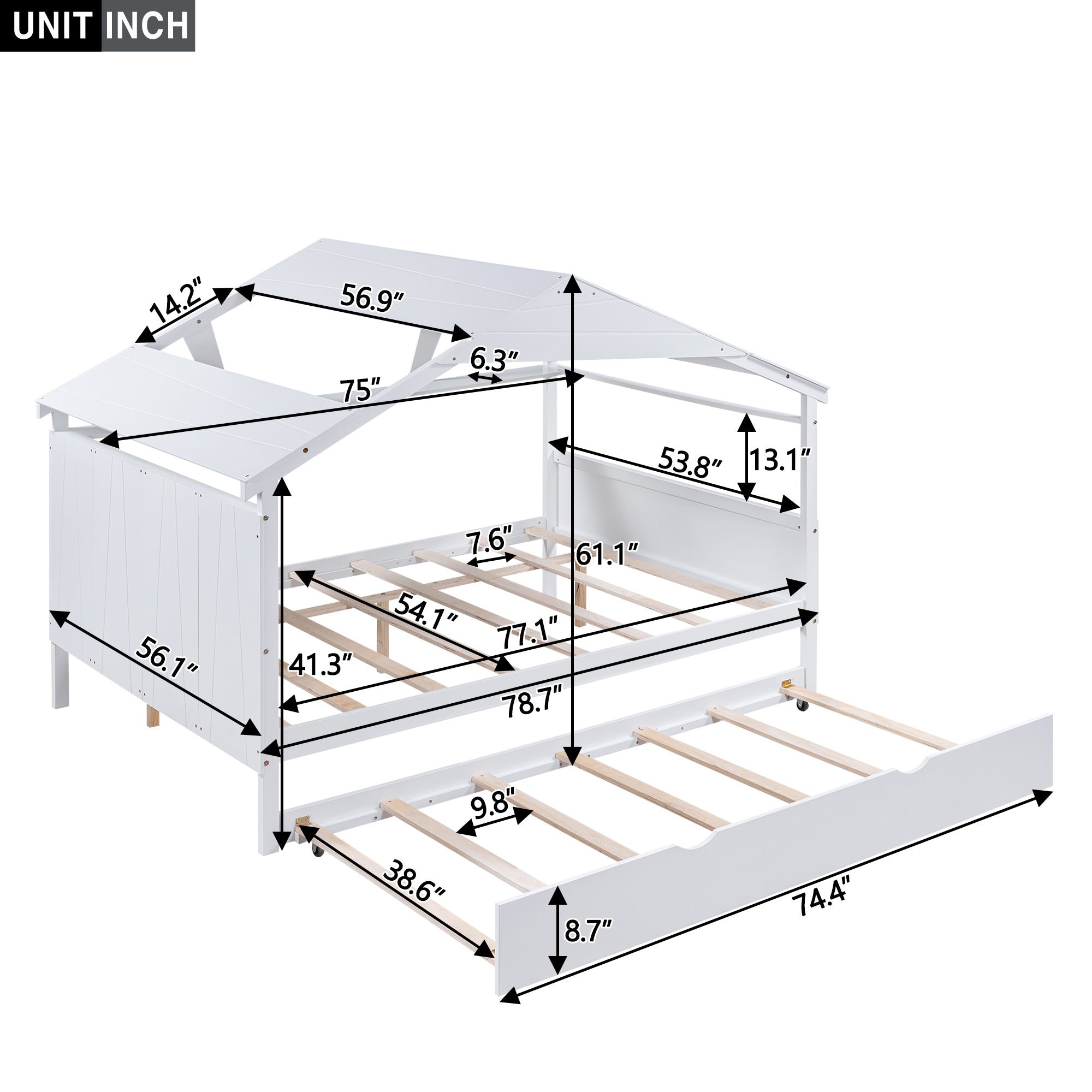 Wood Full Size House Bed with Twin Size Trundle and Storage, White - Atlantic Fine Furniture Melbourne FL