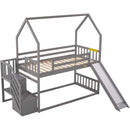 Twin over Twin House Bunk Bed with Convertible Slide,Storage Staircase can be Placed Left or Right,Gray