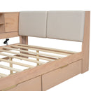 L-Shaped Daybed Corner Bed Under Bed Drawers With Storage Bookcase And Upholstered Headboard And USB Charging Ports