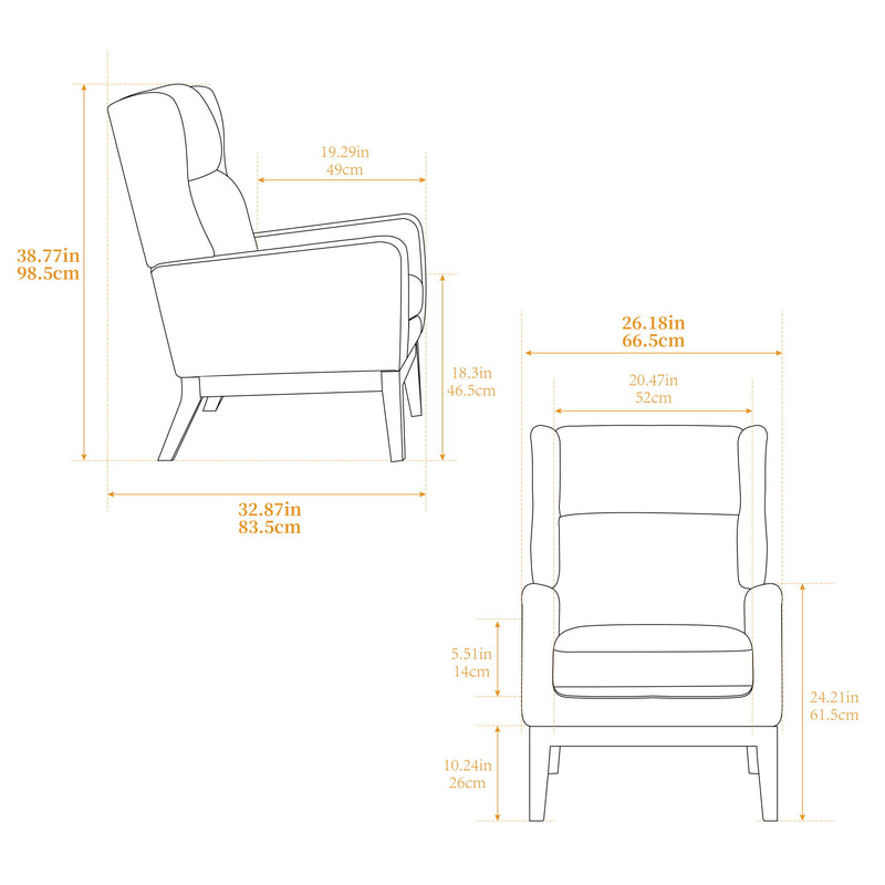 Wide Modern Accent Chair With Wood Legs For Living Room