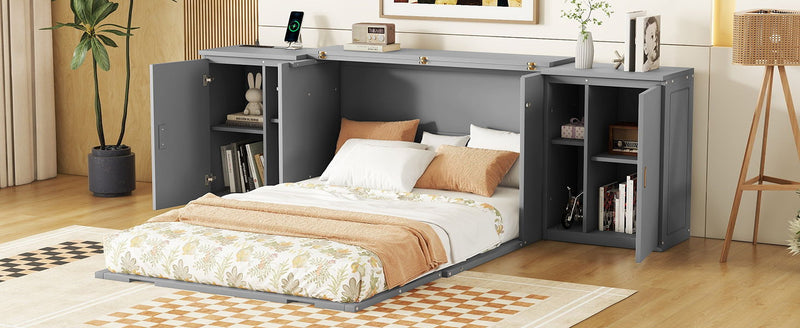 Murphy Bed With Shelves, Cabinets And USB Ports