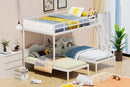 Full Over Twin & Twin Bunk Bed Metal Triple Bed With Nightstand and Guardrails. White, 96.9'' L x 76'' W x 69'' H