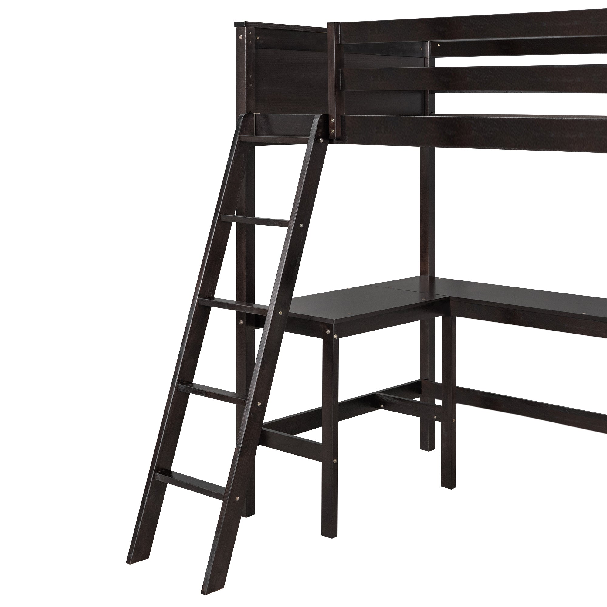 Twin size Loft Bed with Shelves and Desk, Wooden Loft Bed with Desk - Espresso(OLD SKU:LT000537AAP) - Atlantic Fine Furniture Melbourne FL