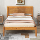 Platform Bed Frame with Headboard , Wood Slat Support , No Box Spring Needed ,Twin,Oak